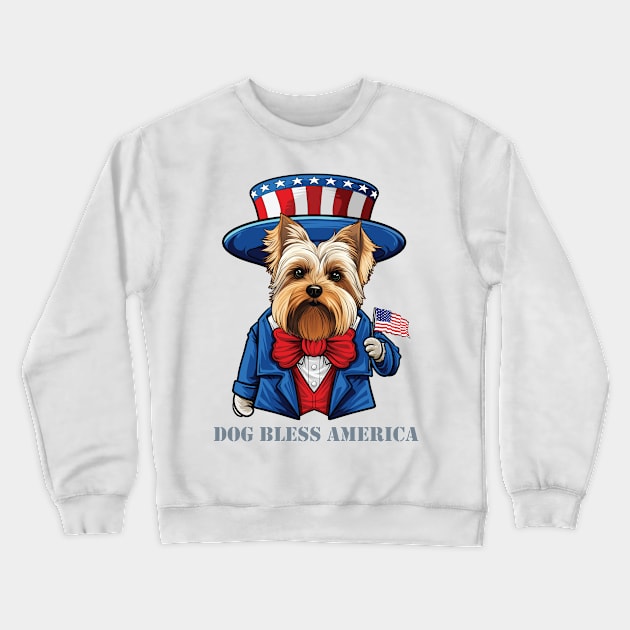 Funny 4th of July Biewer Terrier Dog Bless America Crewneck Sweatshirt by whyitsme